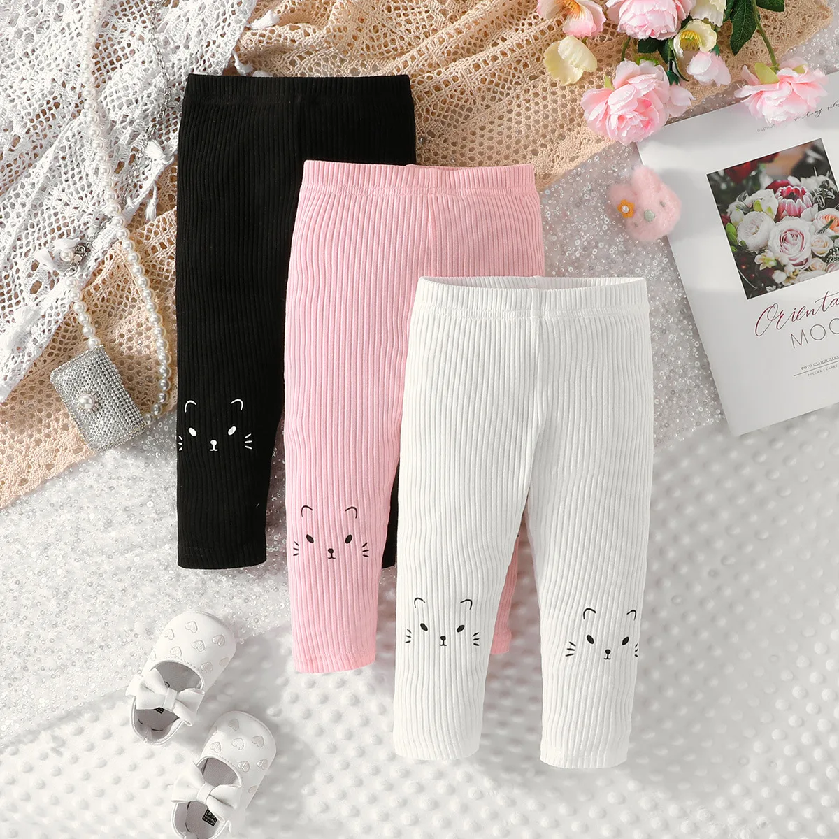 

Autumn/Winter Baby Knitted Pants Baby Cute Printed Casual Pants Three-piece Set Newborn Baby Girls Clothes Leggings for Girls
