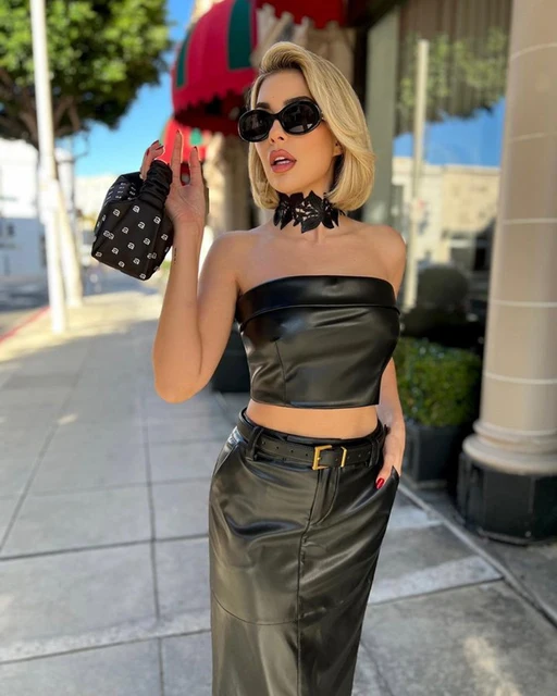 Leather Skirts With Open Backs Monica Black Vegan Leather Skirt