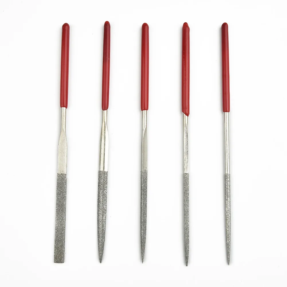 

5Pcs Diamond Needle File Rotary File Red Plastic Handle Flat Square Head For Metal Stone Grinding Polishing Hand Tool