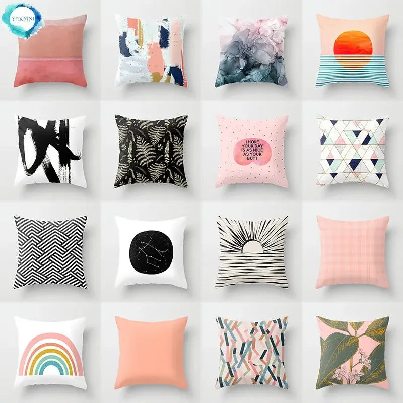

45*45cm New Home Pillowcase Abstract Geometric Pink Pillowcase for Living Room Sofa Decoration Pillowcase Cushion