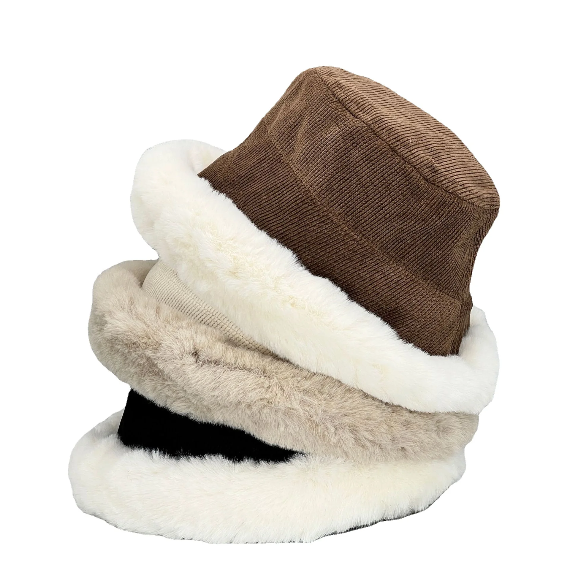 

Thickened Lamb Plush Corduroy Bucket Hats Women Winter Warm Fisherman Hat Female Wind and Cold Proof Basin Cap Panama Caps шапка