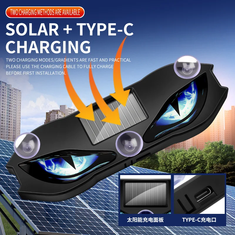 Luce Solare Universale per Auto a Forma di Occhio di Demone, Luce di Segnalazione Dinamica Lampeggiante, Accessori per Veicoli - immagine 2