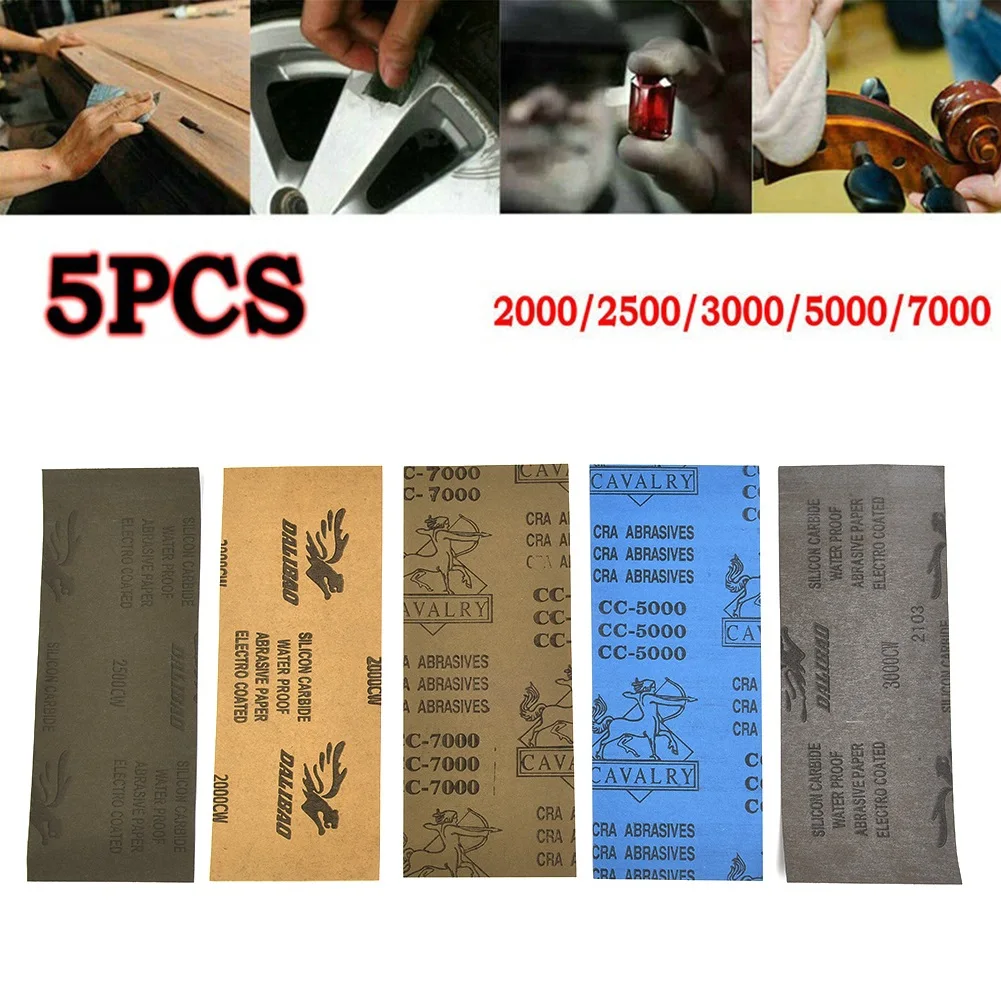 

5pcs Sandpaper Waterproof 2000/2500/3000/5000/7000 Grits 230*93mm Size Silicon Carbide For Car Repair Sector And Body Paint