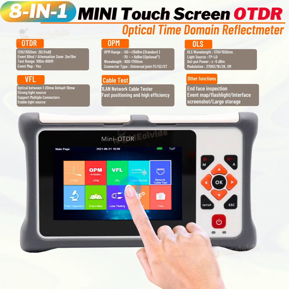 

100KM Pro mini OTDR Reflectometer for GPON EPON Live In-service Testing Touch Screen Fiber Optic OTDR VFL OLS OPM Event Map