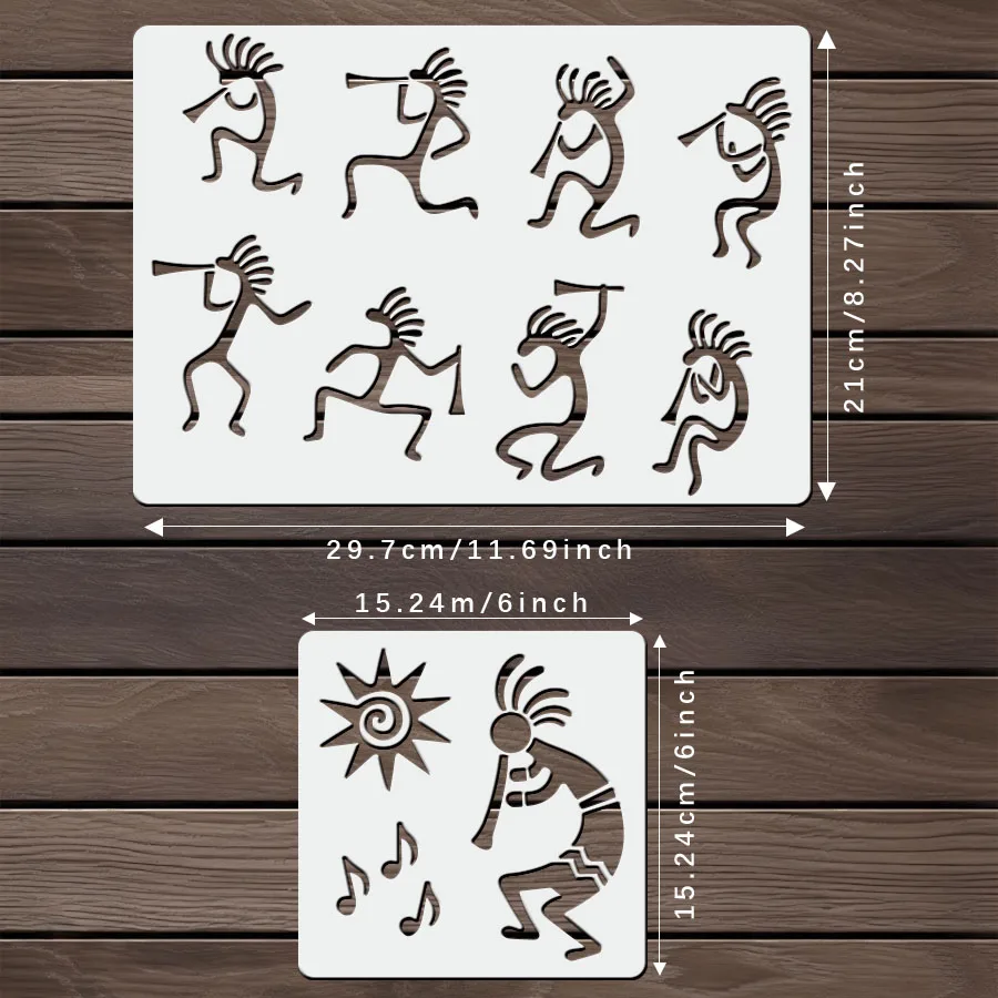 1 セット A4 & 6 インチ ココペリ ステンシル 絵画用 – トライバル