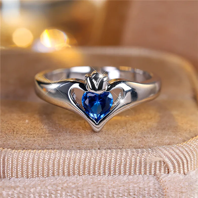 Luxury Female Small Blue Round Zircon Stone Engagement Ring Trendy Rose Gold Color Bride Wedding Jewelry Gift For Women