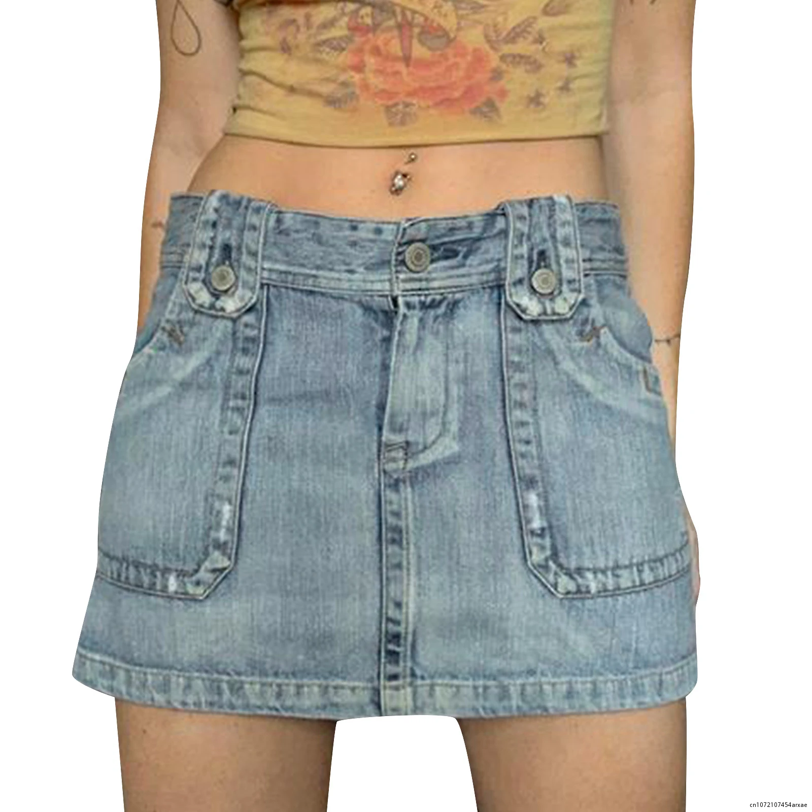 

Women Summer Denim Skirt Retro Solid Color Casual Mini A-line Skirt for Club Beaches Holidays Streetwear