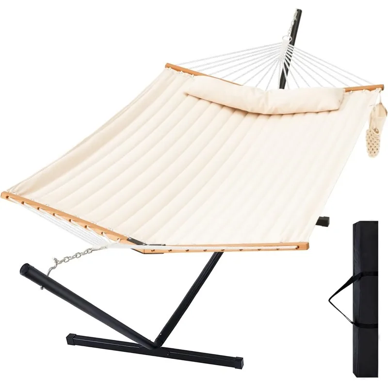 Two Person Hammock with Stand, Heavy Duty Outdoor Patio Hammock with Portable Steel Stand for 2 Person