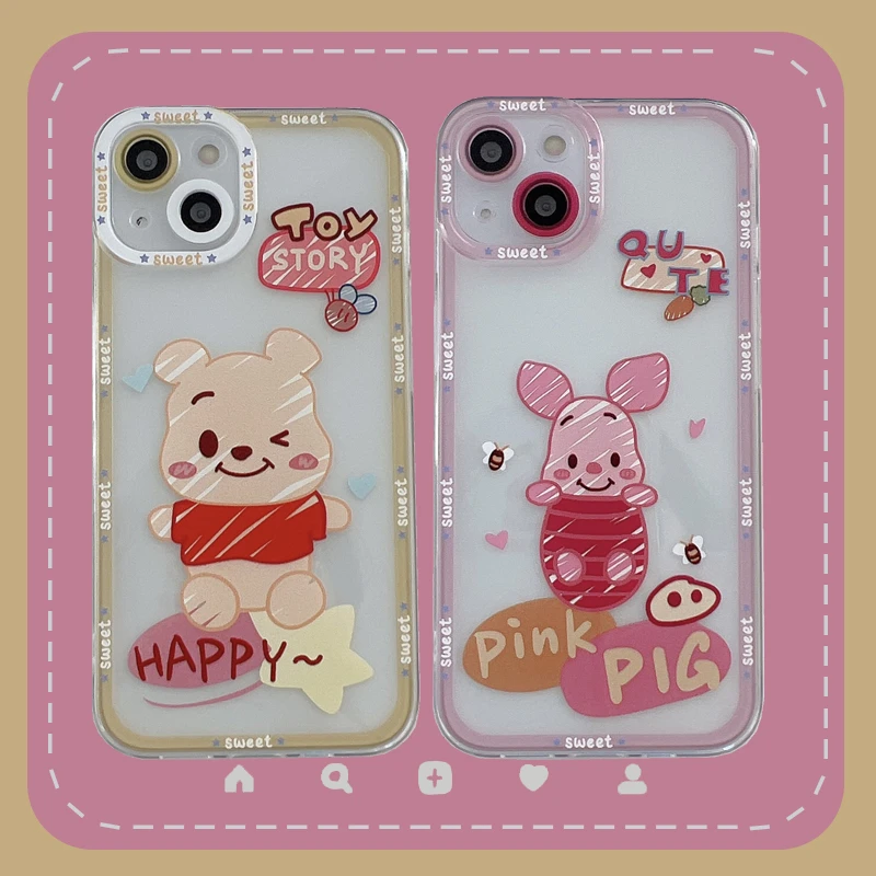 Winnie Pooh Maialino Disney Card Pocket Custodia Per Telefono Per Iphone 11 12 13 14 15 Pro Max 7 8 Plus X Xs Xr Cartoon Cover Funda