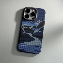 Luxury Relief Texture Magnetic Case with Camouflage Alloy Lens and Wireless Charging Capability - Hard Shockproof Cover - iPhone 17 Pro (Blue)
