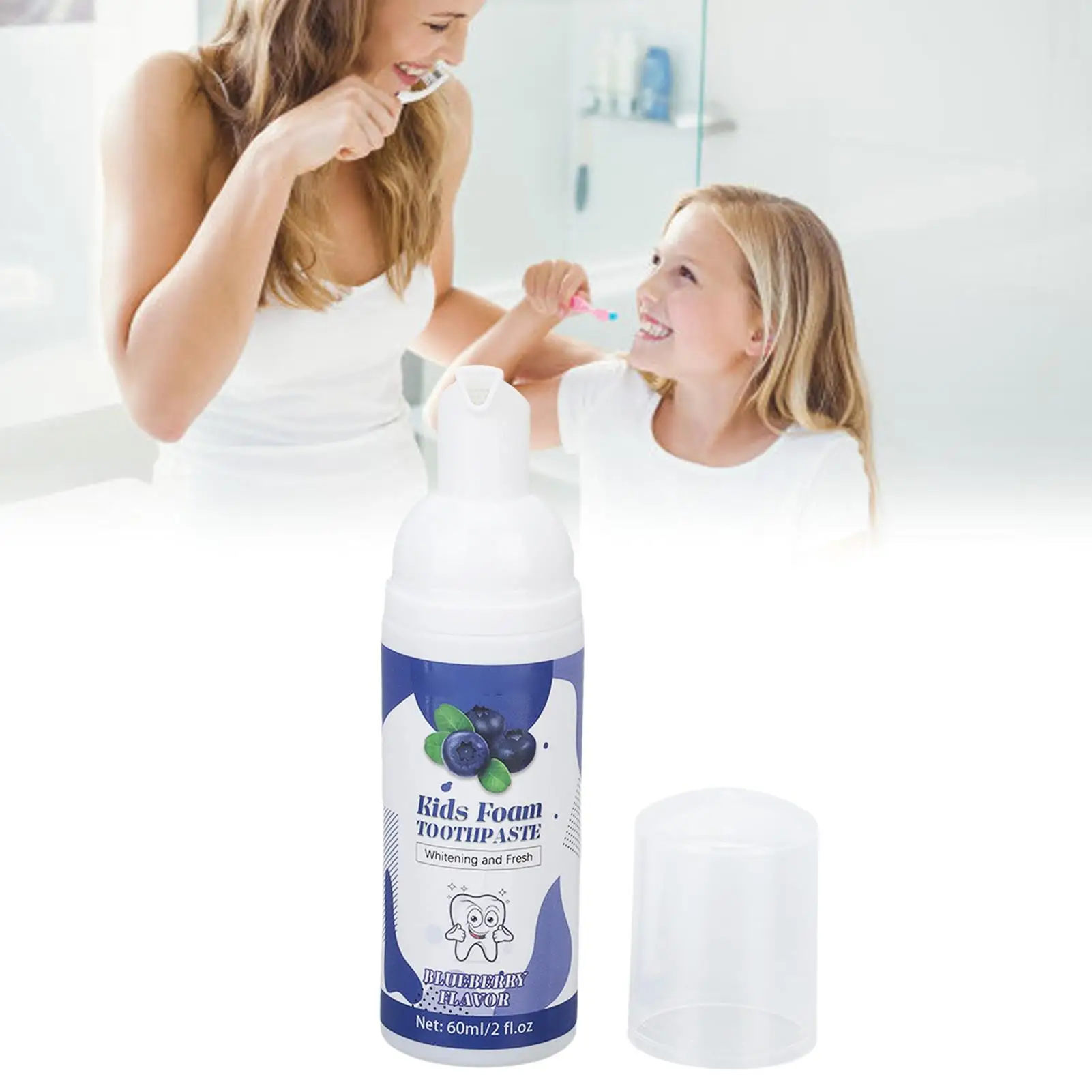 60ML Kids Bubble Toothpaste Mousse-Blueberry Flavor Foam for Children's Dental Care