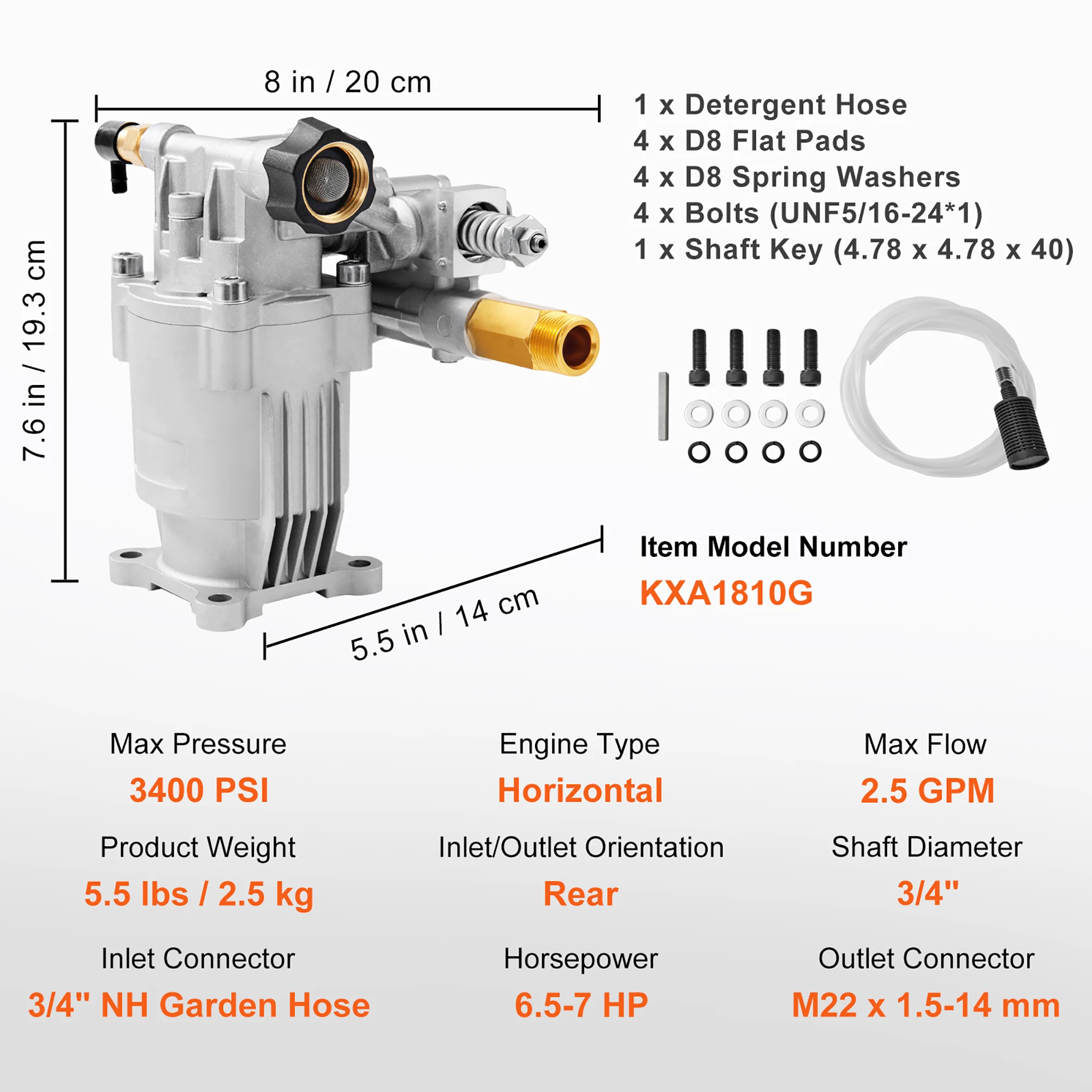 Pressure Washer Pump Power Washer Pump 3/4" Horizontal 3400 