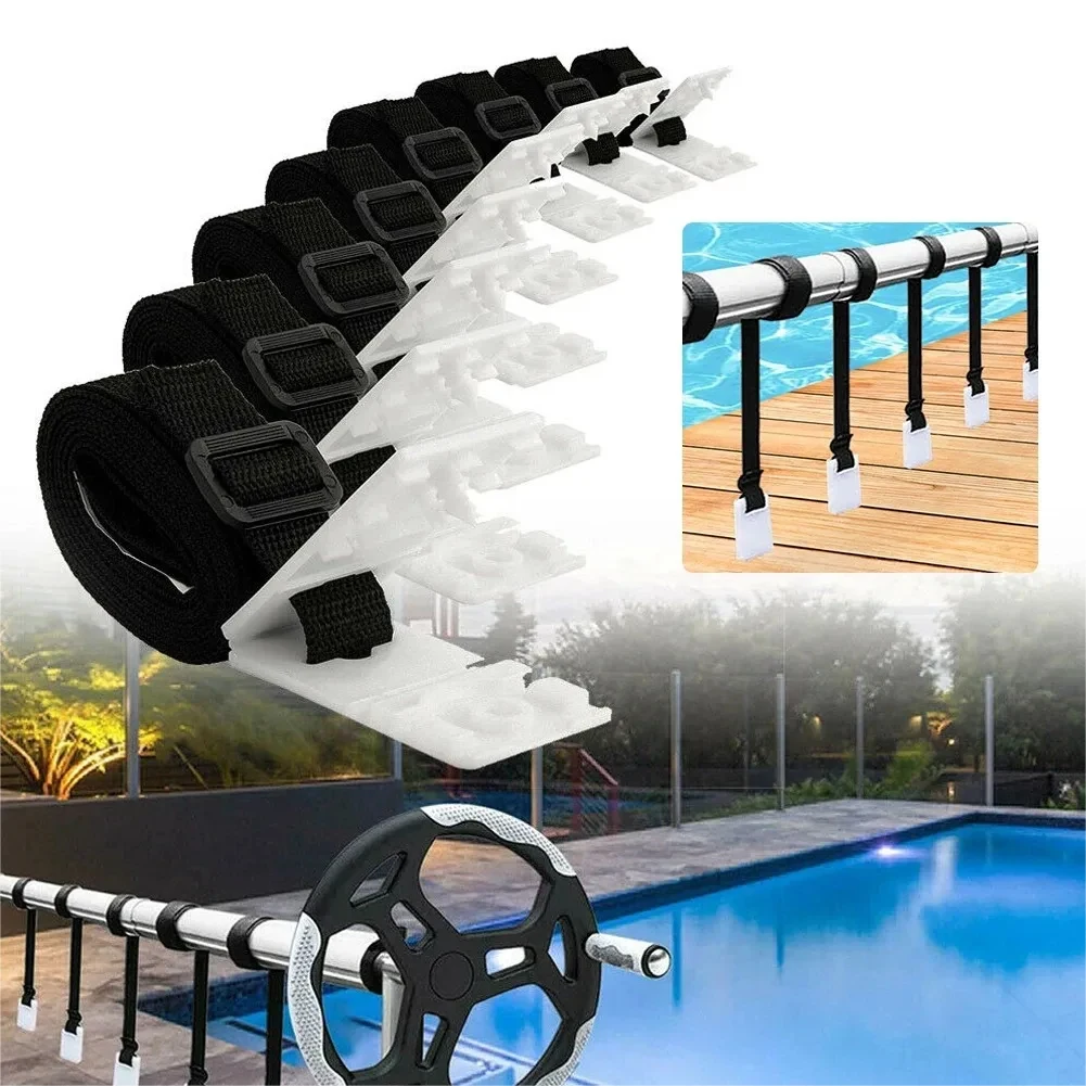 Swimming Pool Cover Reel Set Storage Spool Pool Solar Cover Roller Attachment Strap Clip Fastener Kit Swimming Accessories