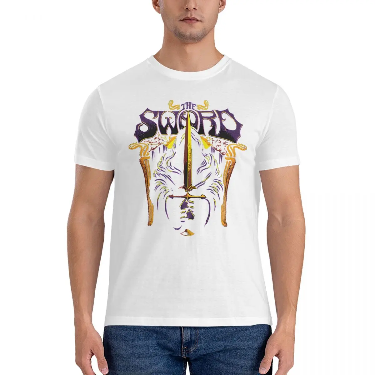 thumbnail image 1 of Camisetas vintage de animales para hombre, camisetas de algodón puro de The Sword Band, camisetas de manga corta con cuello redondo, camisetas de verano, 1 of 7