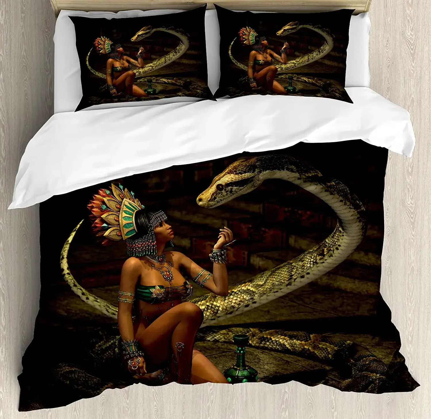 

Fantasy Bedding Set For Bedroom Bed Home Mystery Dark Skin Girl with Headdress Eye to Eye Duvet Cover Quilt Cover And Pillowcase
