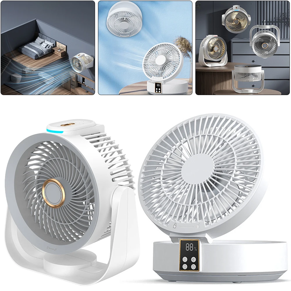 USB 충전식 전기 선풍기, 4단 속도 조절, LED 조명 포함, 데스크탑/벽걸이/천장형, 저소음 공기 순환 팬, 가정 및 사무실용