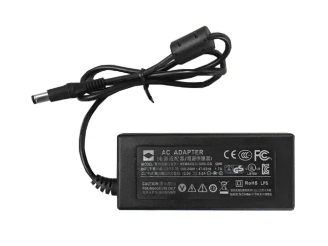 

Power Adapter 12V 5A, Barrel 5.5/2.1mm, 2-Prong, HSWACDC-1205-GS