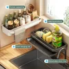 Sink Drain Rack With Hanging Rod Rust-Proof Sponge Holder Faucet Storage Soap Drainer Towel Racks Organizer Kitchen Accessories 2