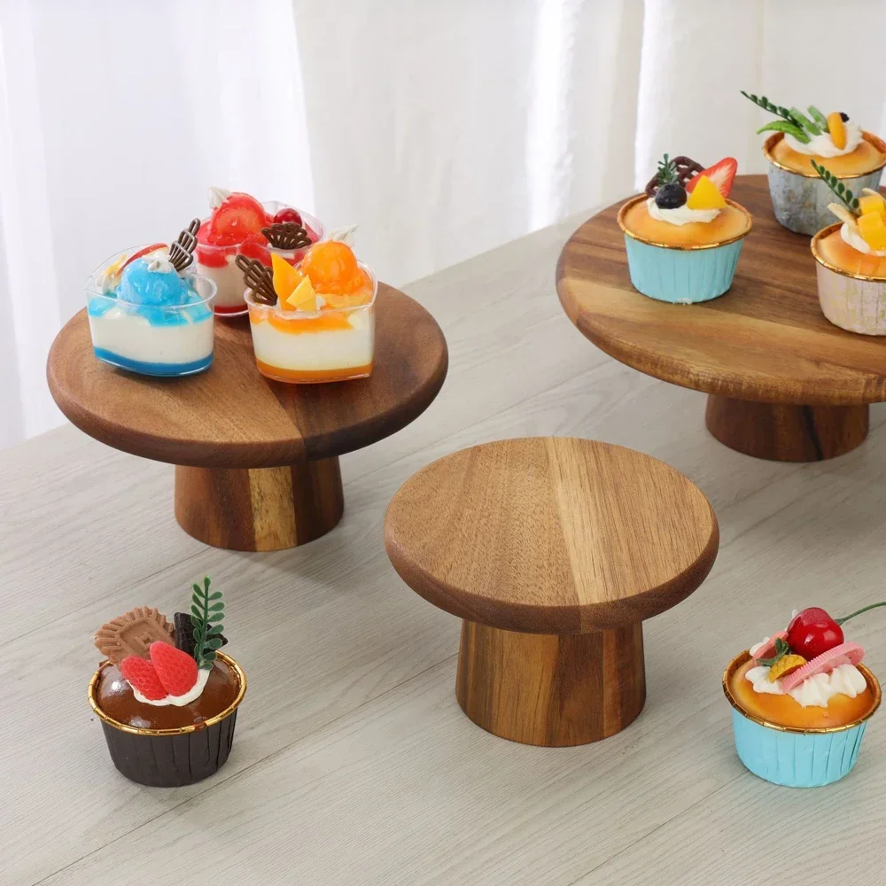 Wood Cake Stand Multiuse Wooden Plate Dessert Stand Afternoon Tea Serving High Tray Cupcake Holder Cakes Table Display Plates Cake Stand Dessert Stand