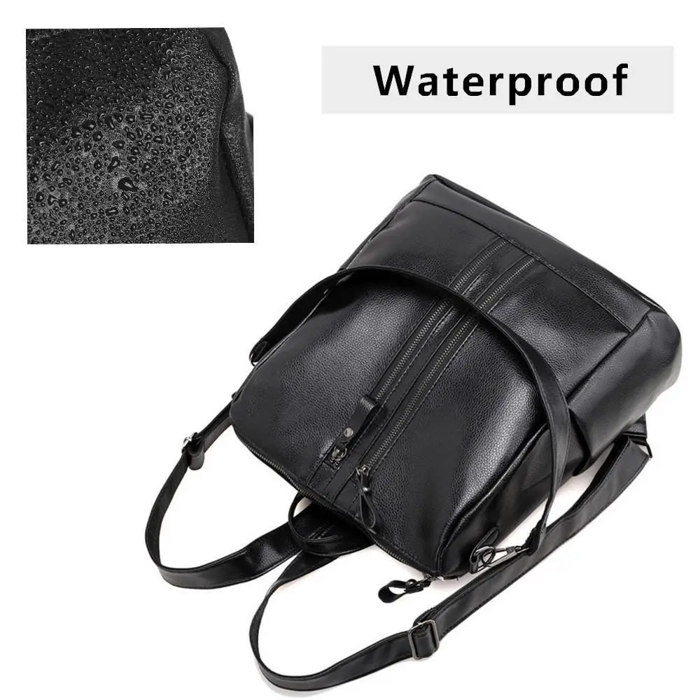 Women Soft School Leather Black Casual Multifunctional College Bag Large Capacity Shoulder Bags Travel Tote Backpack_voghion.com