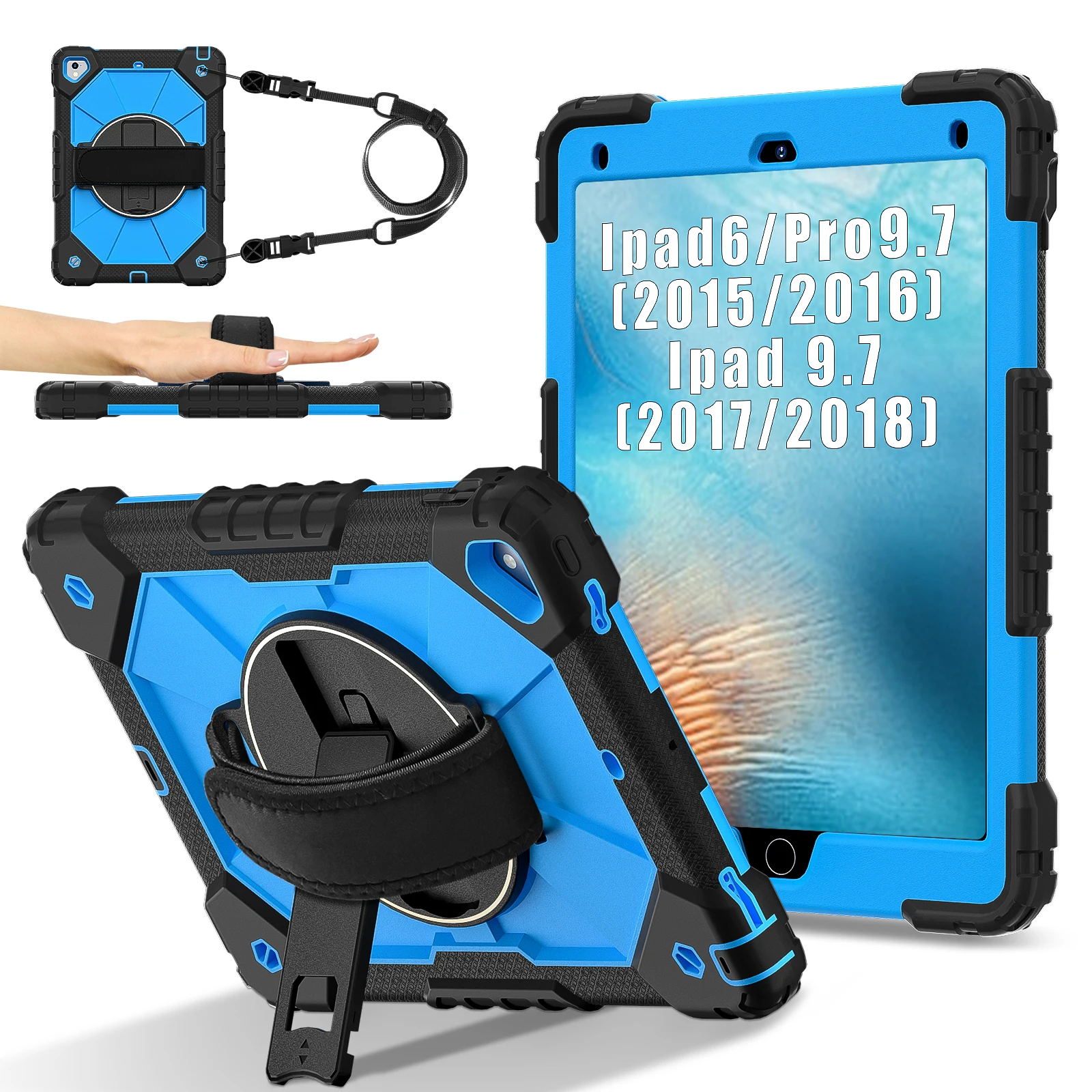 Versatile Rotatable Heavy Duty iPad Case with Rugged Stand and Shoulder Strap