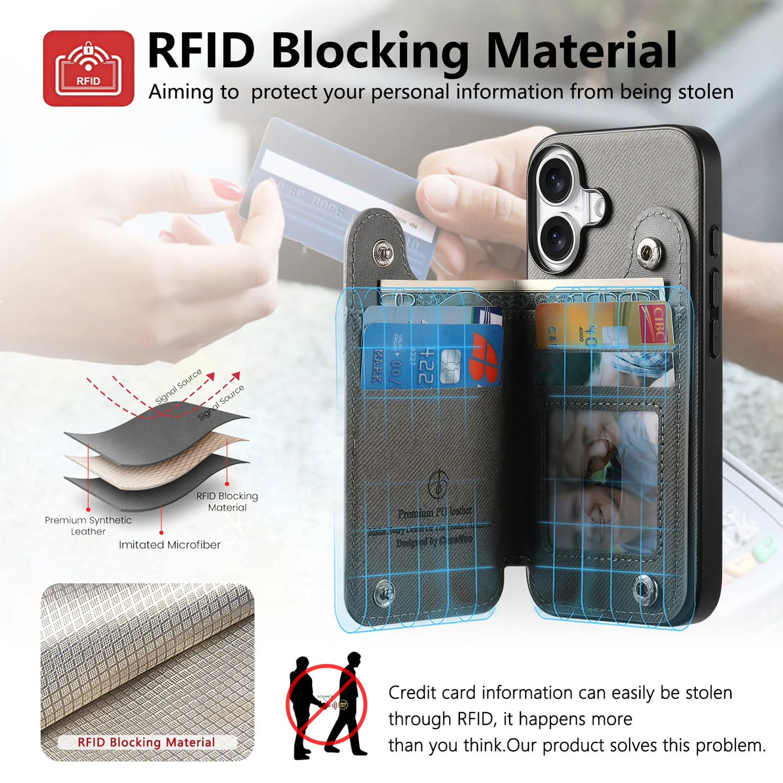 Fabric Stand Wallet Case with Ring Bracket and Card Holder Phone Cover
