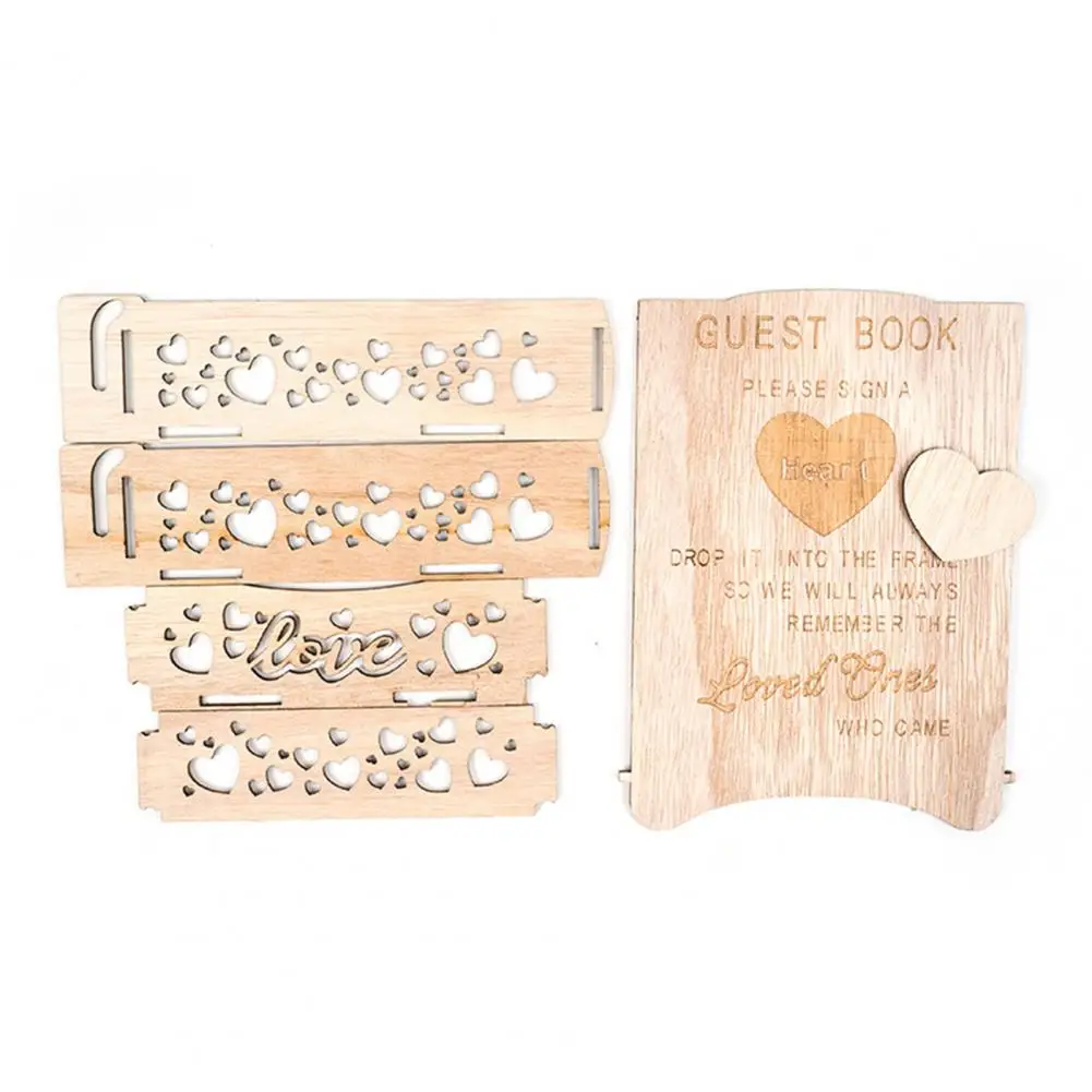 1 Set Wooden Love Heart Ornament with Guest Drop Box Mini Heart Sign Stable Stand Guest Book Wedding Heart-shaped Decoration