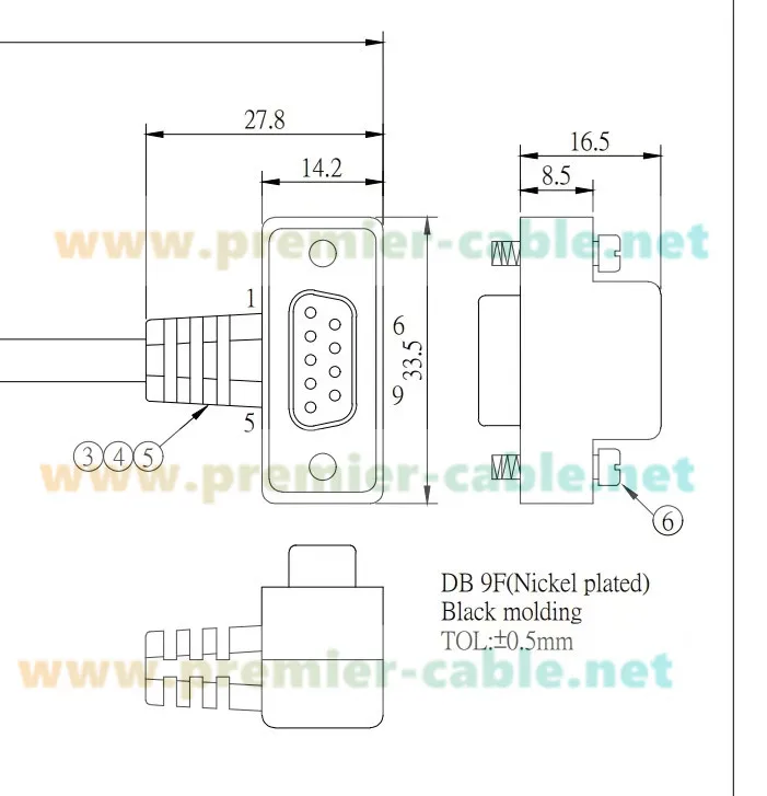 Rechtwinkliges DB9-Buchsenkabel RS232 Serielles Verlängerungskabel Flaches Kabel 90-Grad-D-Sub-9-Pin-Kabel für Computer, Drucker, Scanner – Detail 6