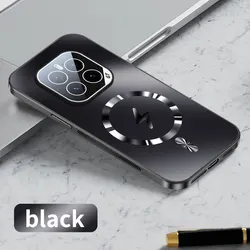 Premium Magnetic Case with Camera Lens Protection for Magsafe Wireless Charging - Matte Frosted Back Cover (Black)