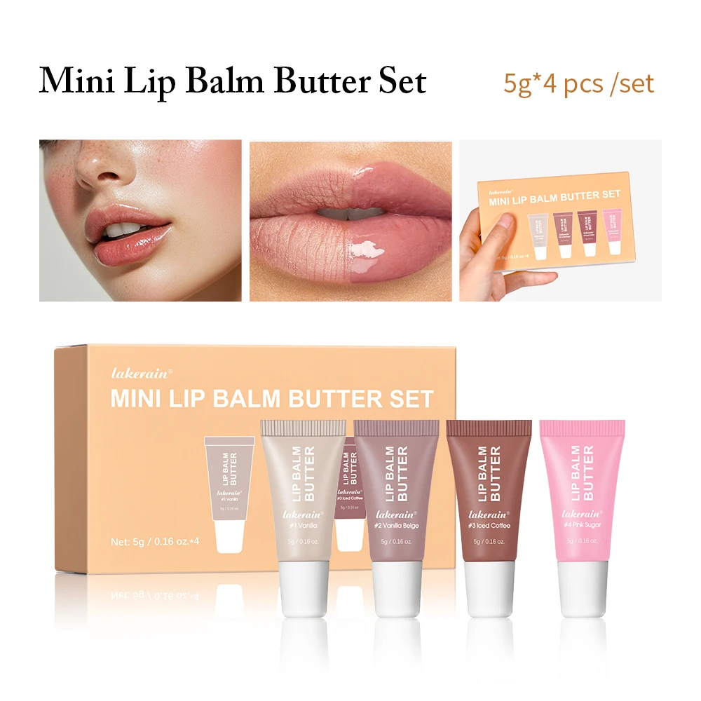 Summer Mini Neutrals Lip Butter Balm Set Vanilla Vanilla Beige Iced Coffee Brown Sugar Travel Size Moisturize Hydrate Reduce Lip