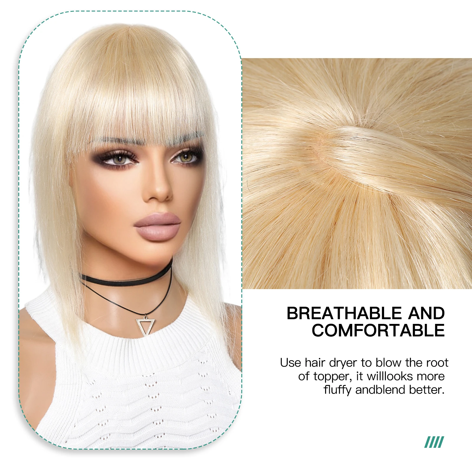 Remy Human Hair Toppers with Bangs Blonde Straight Natural Human Hair Pieces for Women with Thinning Silk Base Topper Top