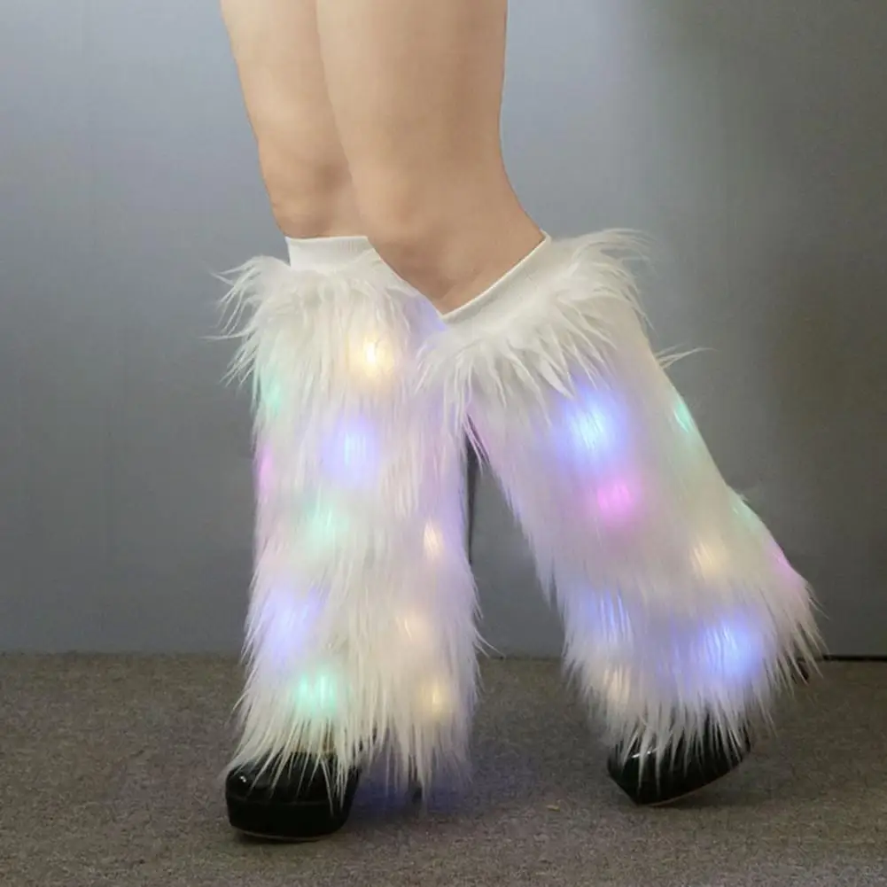 Led Kawaii Furry Leg Warmers Goth Faux Fur Leg Warmers Boot Covers Party Lingerie for Women High Plush Women Socks носки