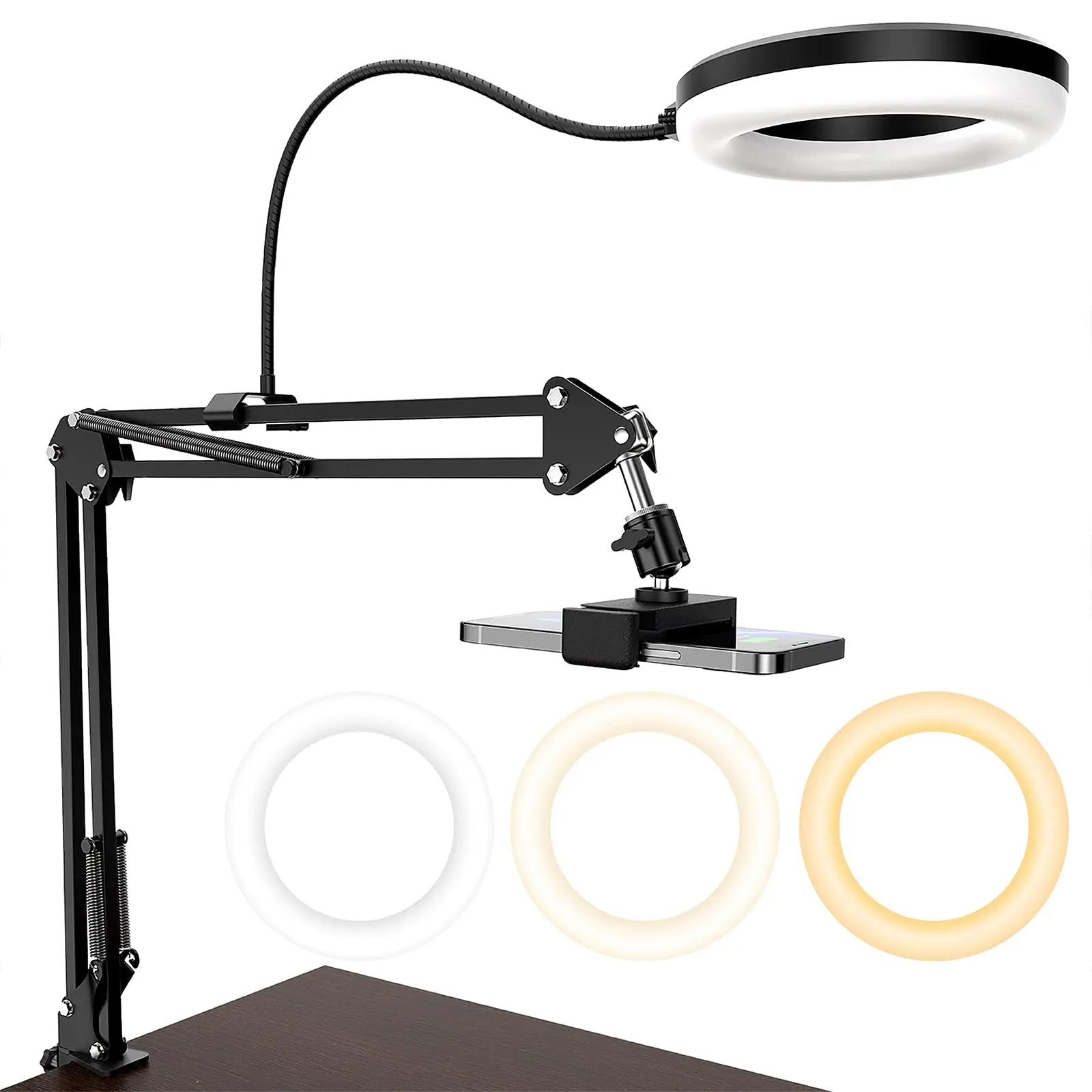 Overhead Camera Mount with Ring Light Articulating Arm Phone Holder for YouTube Tik Tok Live Stream Cooking Nail Video Recording 1