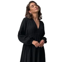 Muslin 100% Cotton Dresses Elegant Long Sleeve V-Neck High Waist Black White Midi Dress Women Robes Mori Girl Festival Clothing 6