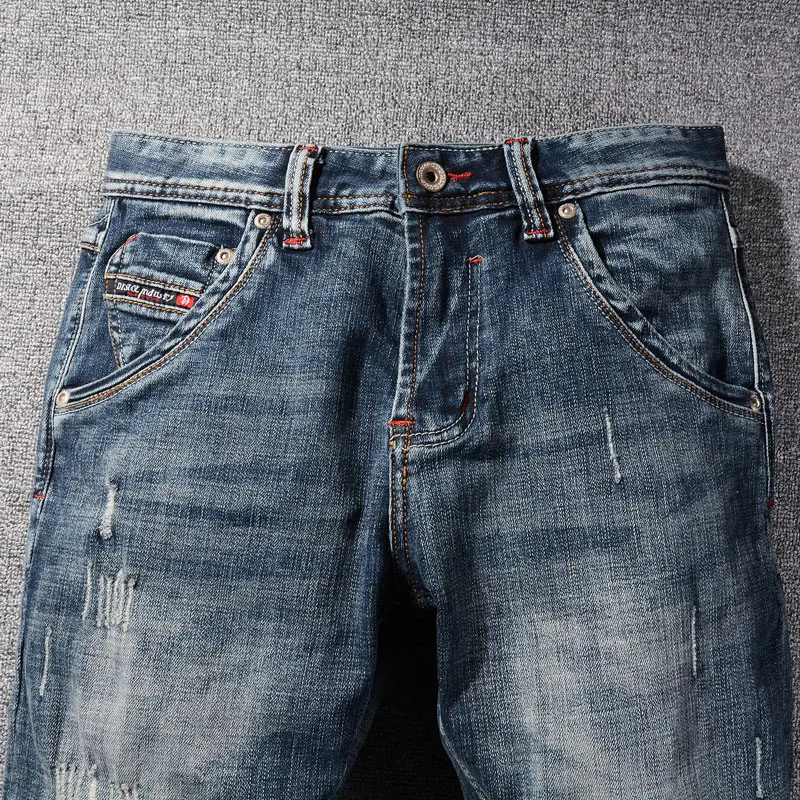 Fashionable New Men's Jeans Elastic Retro Blue Tight Split Jeans Designer Hip Hop Brand Pants hombre