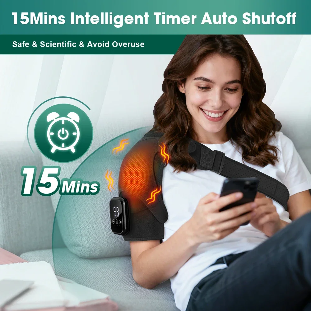 Electric Heating Shoulder Massage Brace 3-speed Adjustable Vibration Back Shoulder Belt Portable Relax Shoulder Neck Massage Pad