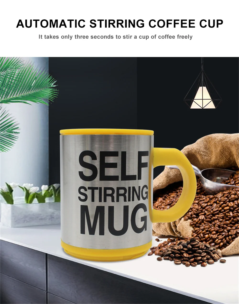 Description Picture 6 of item400ml Stainless Steel Lazy Automatic Self Stirring Mug Coffee Milk Juice Mixing Cup Drinkware Kitchen Dining Gadgets