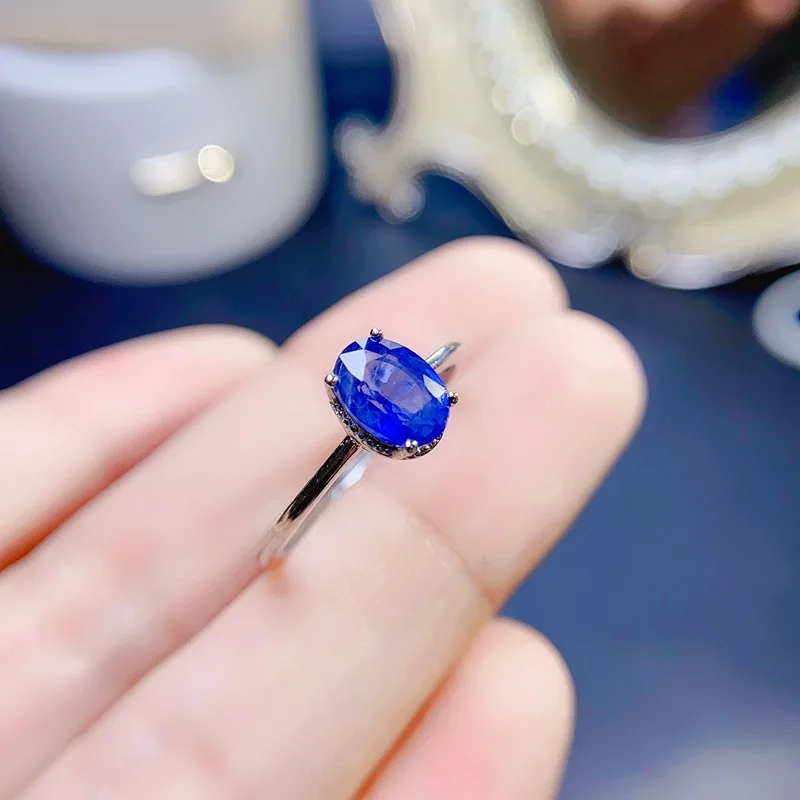 

FS Natural Sapphire Simple Ring S925 Sterling Silver With Certificate Fine Fashion Charm Weddings Jewelry for Women MeiBaPJ