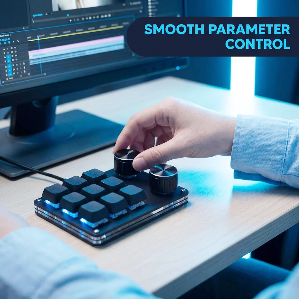 9-Key Multi-Functional Editing Keyboard, 6-Layer Macro Recording, Full-Key Customization, One-Step Operation for Control - 2