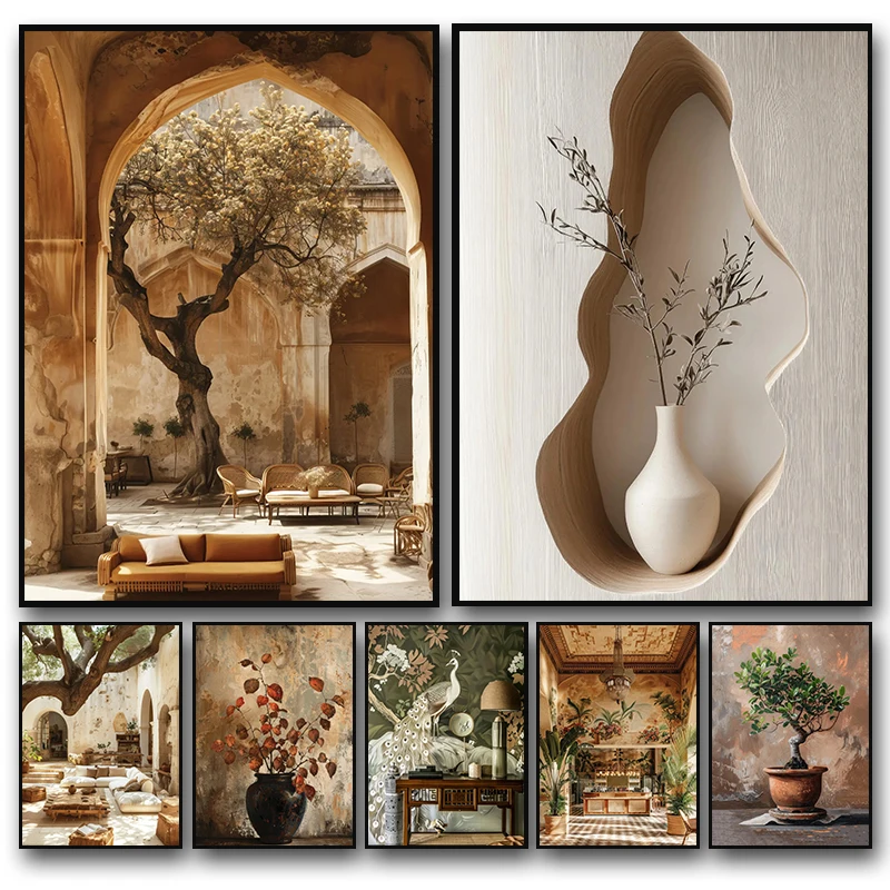 Scandinavian Olive Tree Branches & Leaves Minimalist Canvas Wall Art Decor
