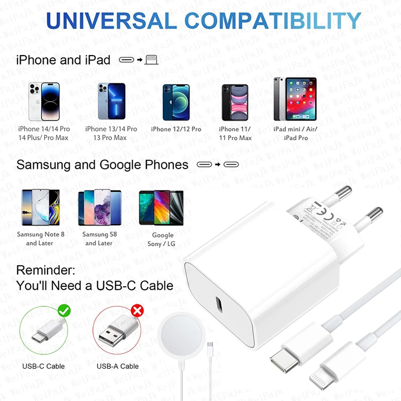 For Apple Magsafe Wireless Charger For iPhone 15 14 13 12 11 Pro Max SE Mini X XS XR 8 Plus Fast Charging Type C Lightning Cable