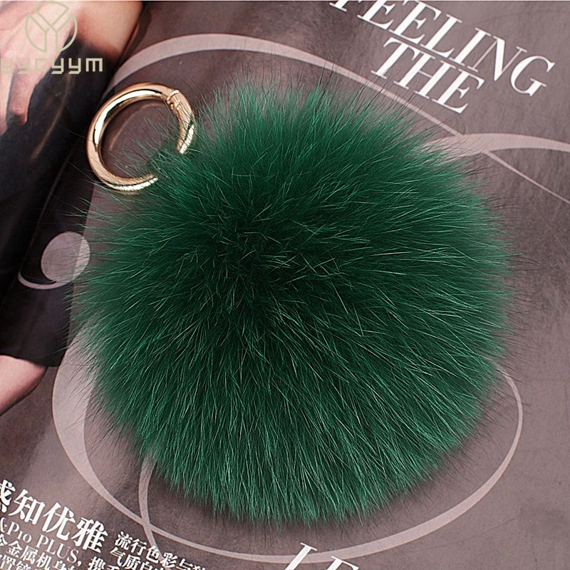 2024 Luxury 13Cm Fluffy Real Fox Fur Ball Pom Poms Fur Pompon Portachiavi Di Alta Qualità Portachiavi Per Auto Ciondolo Ad Anello In Metallo Per Le Do