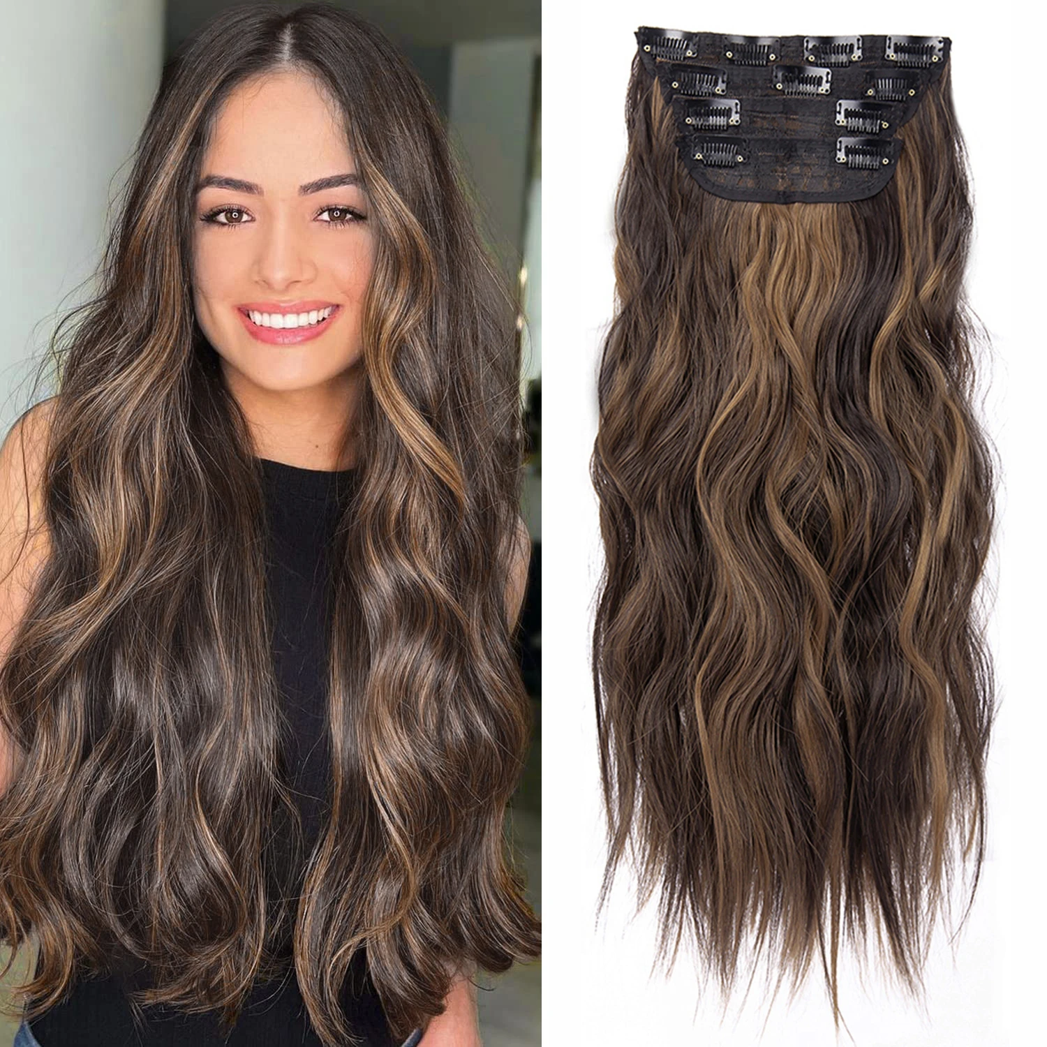 onder lepel visueel Synthetische Lange Golvende Vrouwen Hoge Temperatuur Synthetische Clip In  Hair Extension Haarstukje 4 Stuks Clip In Lange Zachte Glam Golven  dikke|Synthetische Clip-in één stuk| - AliExpress