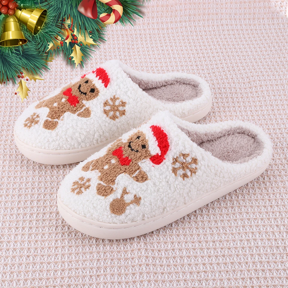 Christmas Slippers For Women & Men – Cozy Fluffy Slippers With Reindeer/Santa Prints, Indoor/Outdoor - View #6