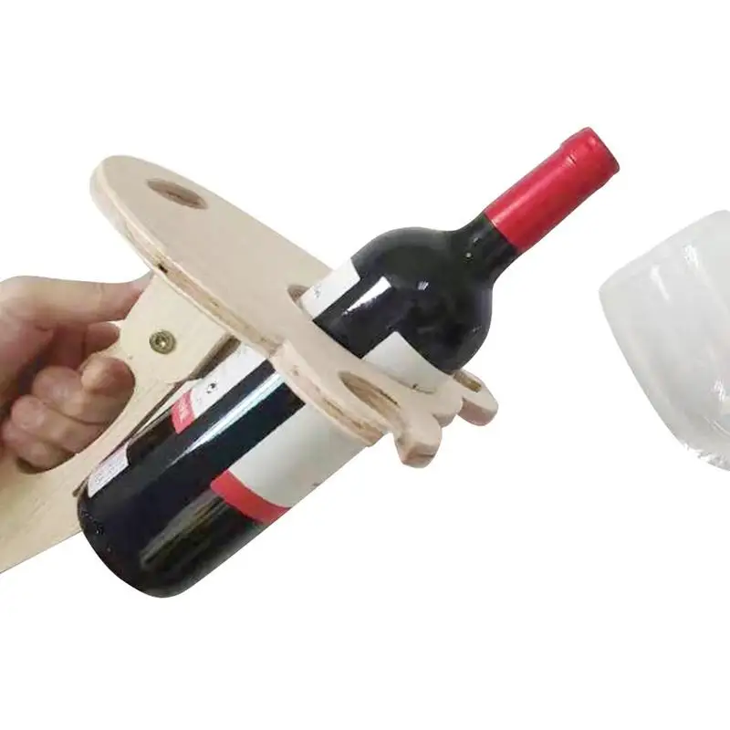 

Поднос-держатель для Винных Бокалов, поднос для Винных Бокалов, уличный поднос для бокалов, деревянный держатель для хранения вина, вмещает 2 бокала, 1 бутылку и а