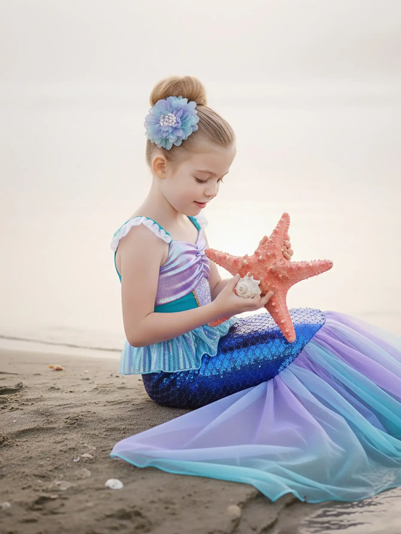 Sommer Neues Mädchen Meerjungfrau Flügelärmel Pailletten Cosplay Kleid Kindertag Halloween Schulparty Kleid für 3 4 5 6 7 8 Jahre – Detail 13