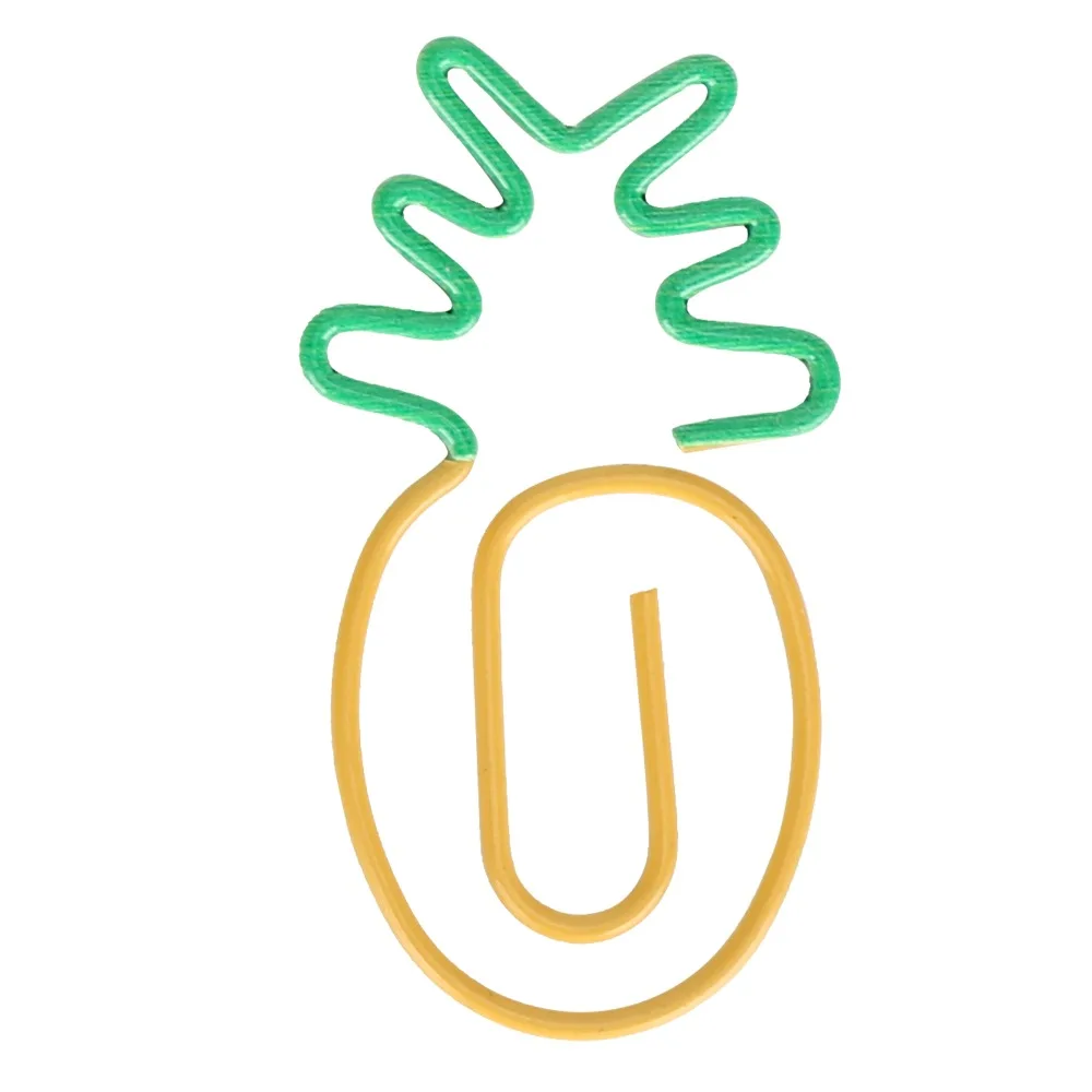 20개 2색 종이 클립 노란색 및 녹색 플라스틱 코팅 금속 2색 종이 클립 녹 방지 파인애플 모양 과일 핀