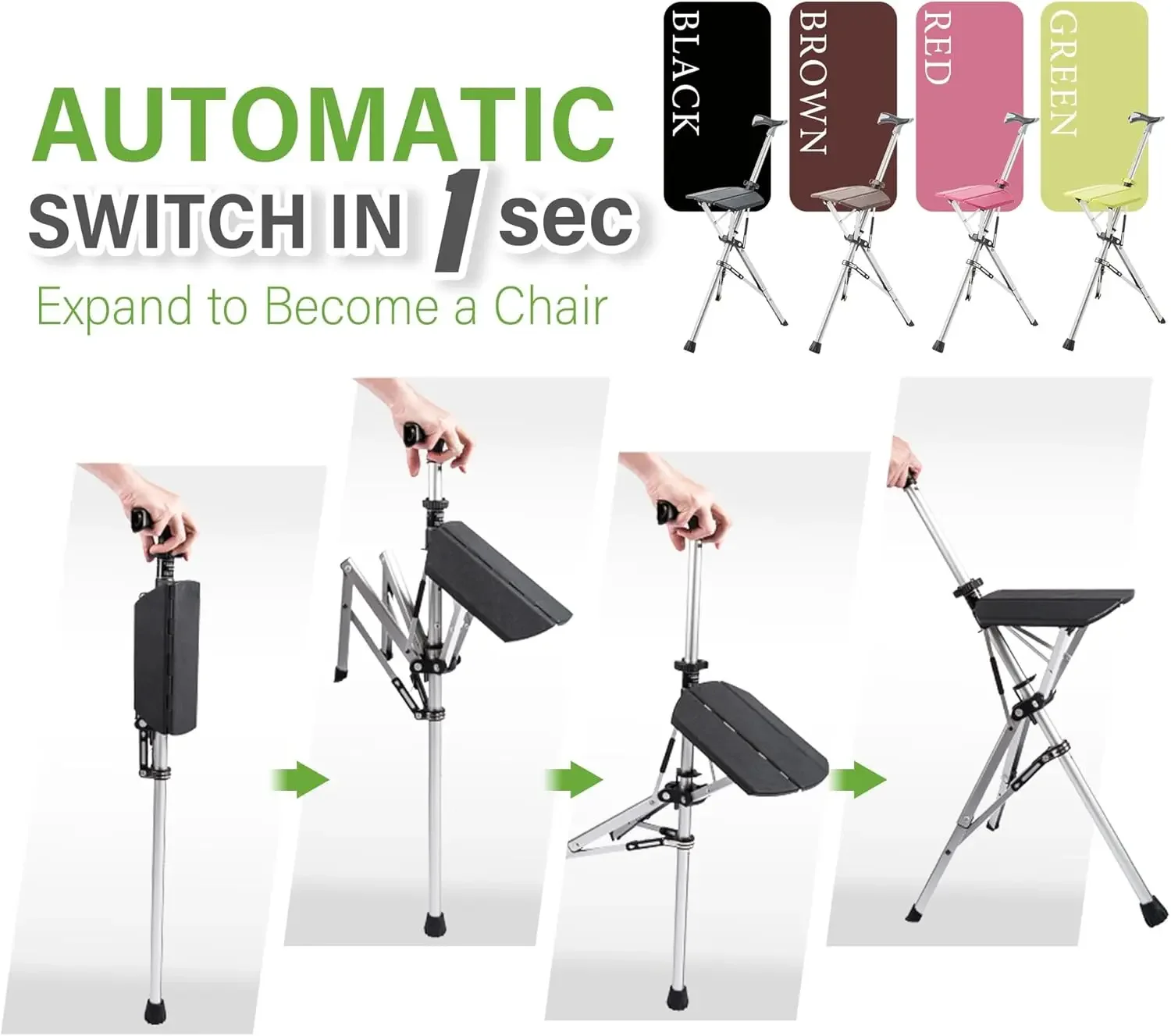 Chair, Portable Trekking Hiking Pole, Folding Walking Stick with Seat, Walking Cane with Foldable