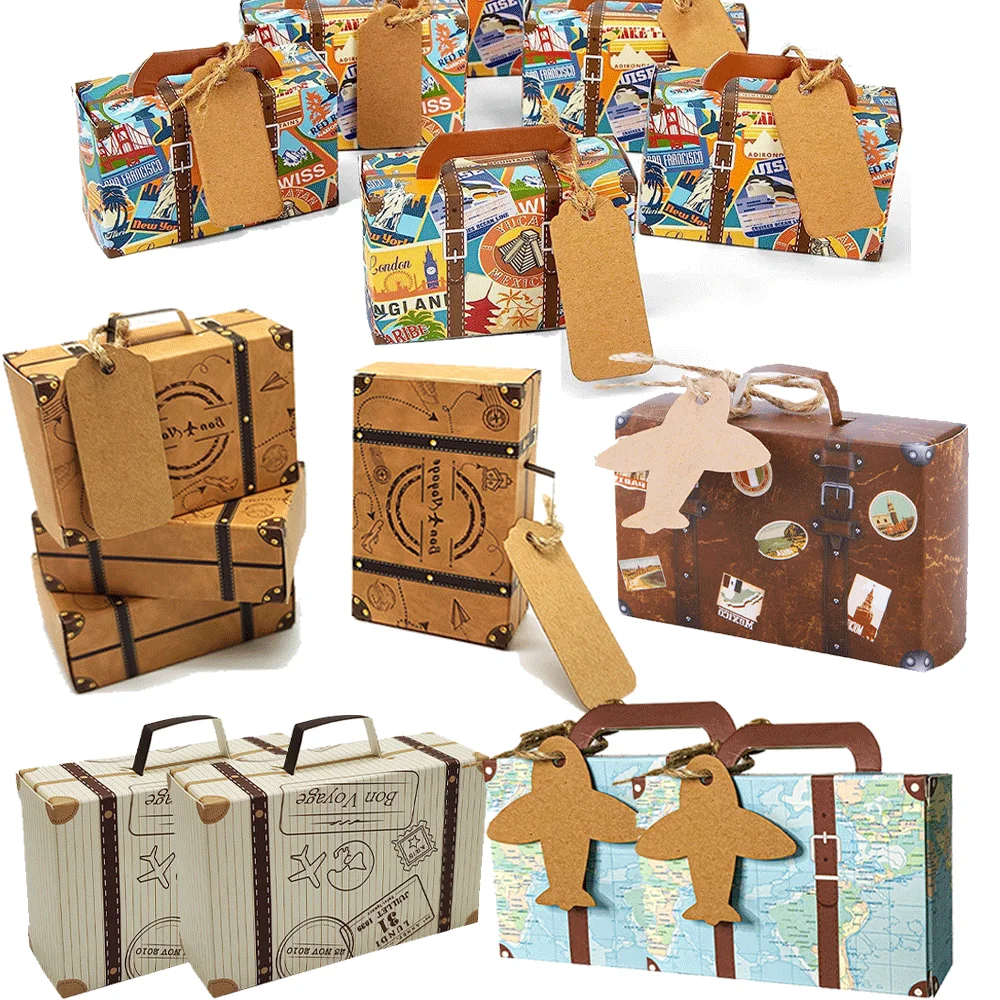5 stücke/10 stücke Mini Reise Box Candy Box Geburtstag Hochzeit Reise Thema Party Geschenk Box Kraft Papier Mit retro Label Decoration2025New