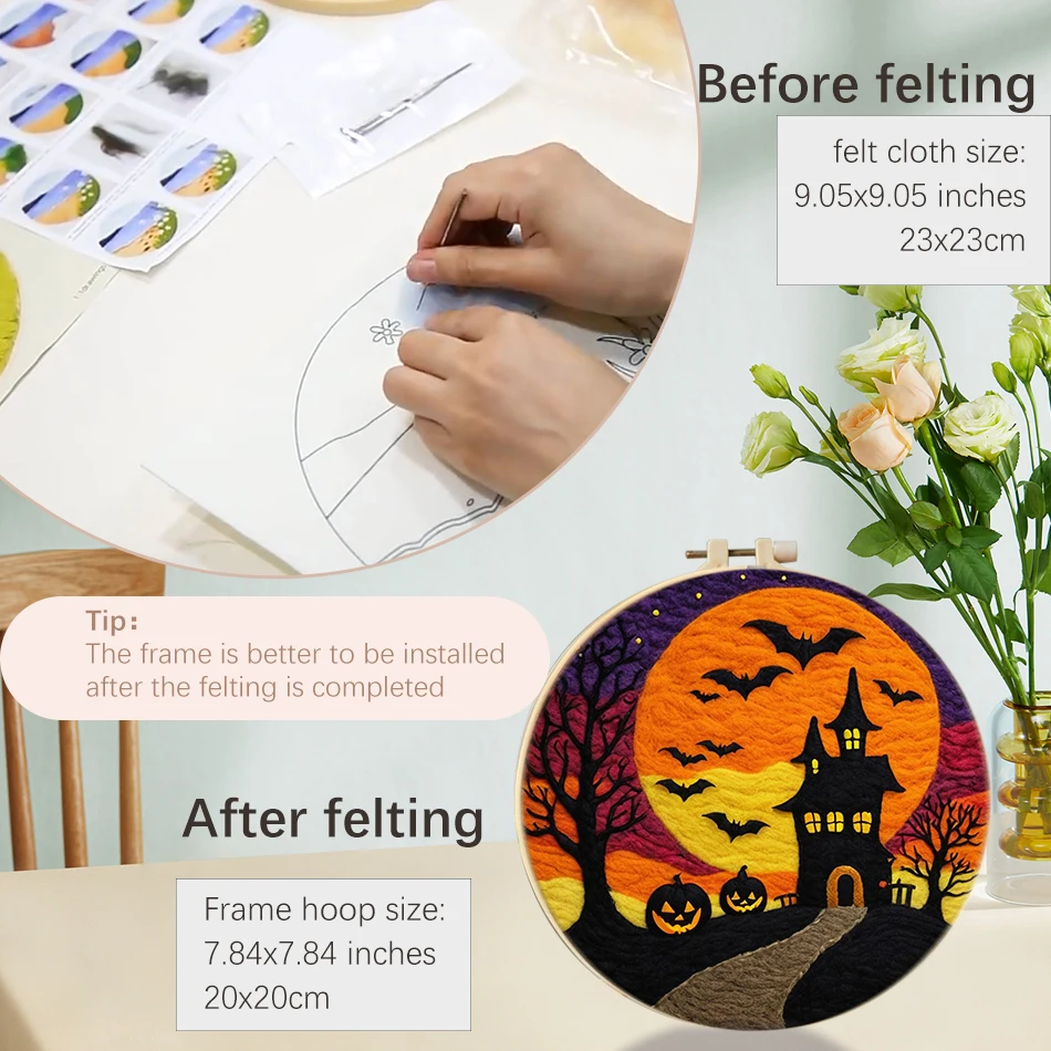 GATYZTORY Wool Felting Painting For Adults Needle Wool Painting Pumpkin, Halloween Landscape Handmade Home Decor